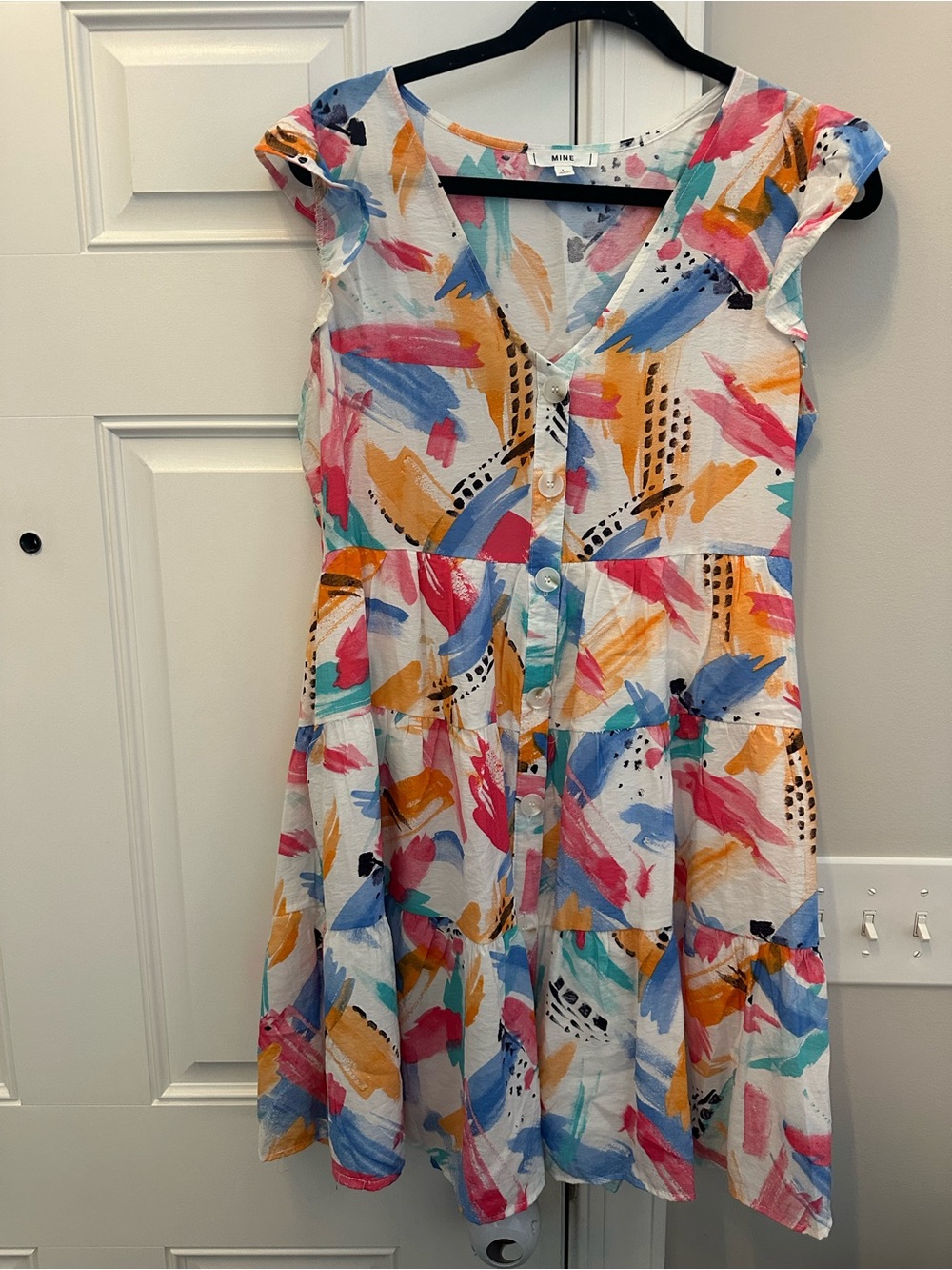 mine White Multicolor Brushstroke Button-Front Dress